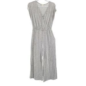 Caution To The Wind Light Gray & White Striped Sleeveless Jumpsuit Women's Sz M